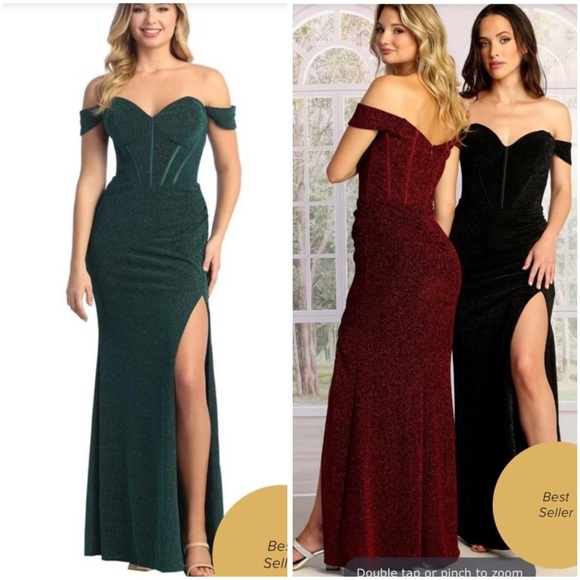 Cindy Collection USA Green Glitter Maxi Dress Size 2XL Sweetheart Neckline - Picture 1 of 16